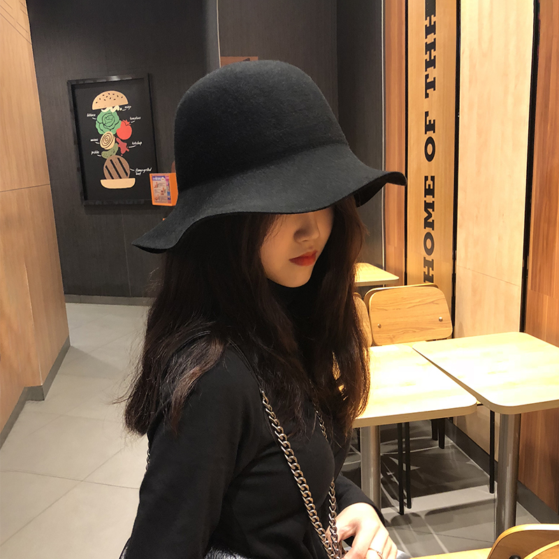 盆帽女秋冬时尚百搭毛呢帽