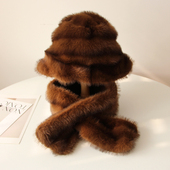 斯拉夫穿搭渔夫帽子防风保暖百搭女盆帽冬季 高级感皮草围巾围脖