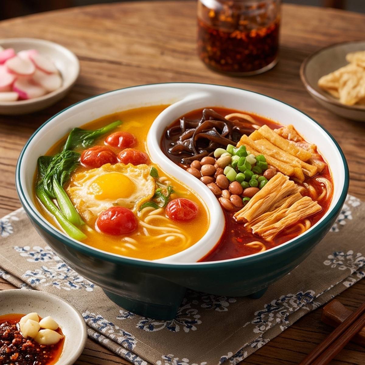 密胺餐具高级感双拼碗太极分格碗