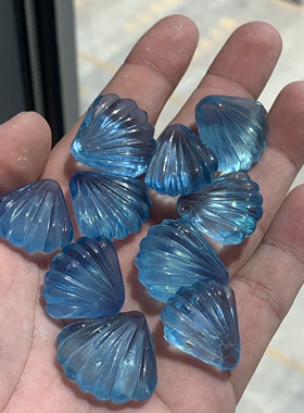 天然海蓝宝扇贝吊坠女款魔鬼蓝高冰透蓝水晶吊坠项链时尚饰品