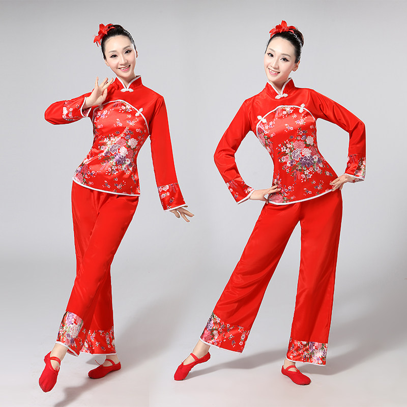 秧歌服女成人套装扇子舞蹈表演服腰鼓打鼓服庙会演出服广场舞服装