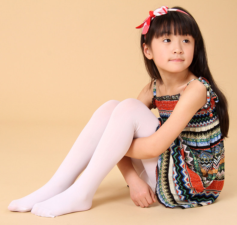 小公主儿童白色天鹅绒考级体操袜 儿童芭蕾拉丁舞蹈连裤袜 练功袜