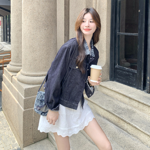 减龄复古碎花拼接翻领牛仔外套女春秋2025新款流行爆款超火高级感图片