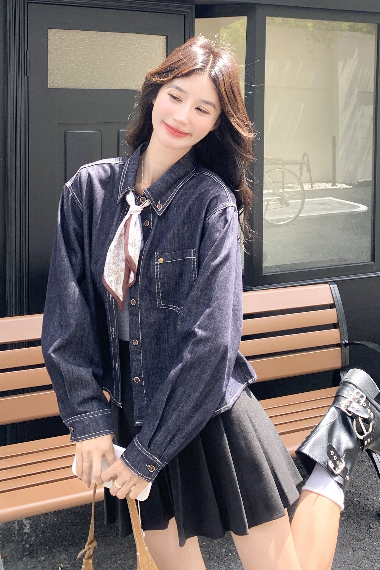 复古美式短款牛仔外套女春秋超火好看高级小众气质感宽松减龄外套,女装套装/套裙,2C013