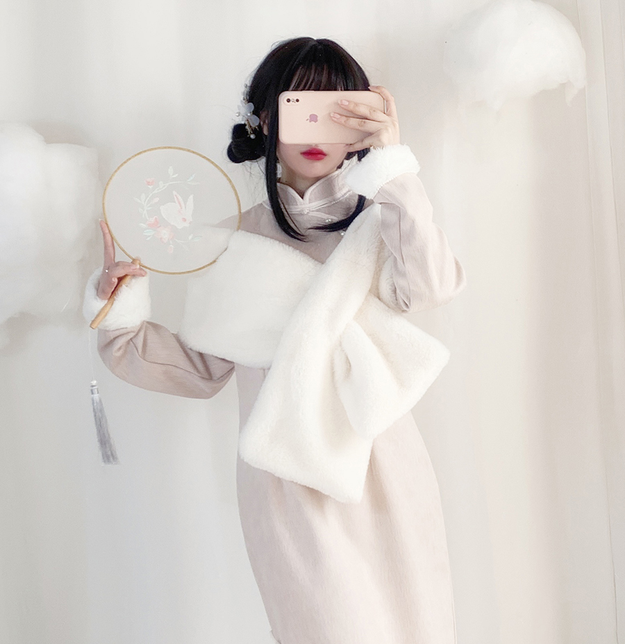 秋冬季加长仿兔毛和服保暖披肩