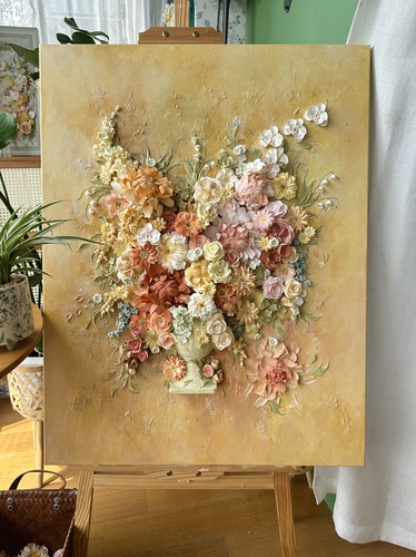 复古油画风，纯手工制作，立体花艺装饰画70*90尺寸
