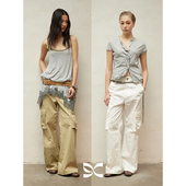 CIRCLE 方圆原创设计度假感拼蕾丝微喇定制扣工装 裤 SQUARE 长裤