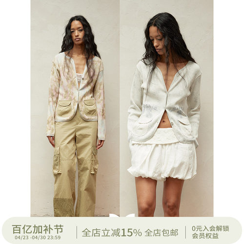 SQUARE CIRCLE 方圆原创海洋印花棉感坑条慵懒针织毛衣开衫上衣 - 封面