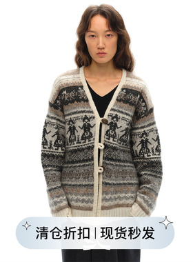 Square Circle方圆新年圣诞马海毛费尔岛提花围巾开衫毛衣外套