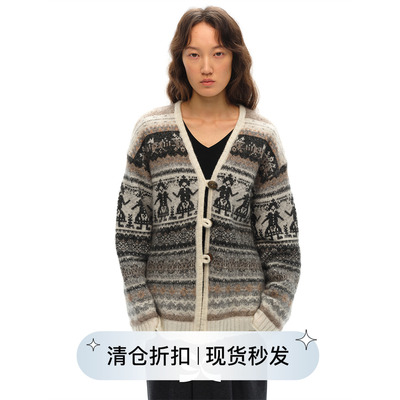 费尔岛提花围巾开衫毛衣外套