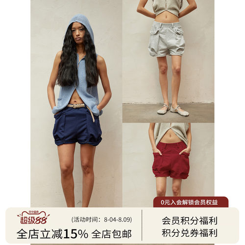 SQUARE CIRCLE 方圆夏日立体捏褶复古街头高腰休闲阔形花苞短裤