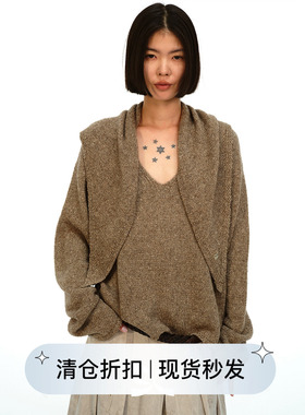 square circle方圆山羊绒绵羊毛慵懒三角巾头巾围脖毛衣两件套