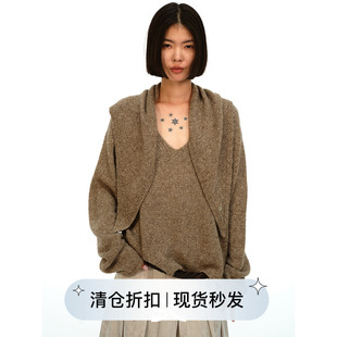 square circle方圆山羊绒绵羊毛慵懒三角巾头巾围脖毛衣两件套