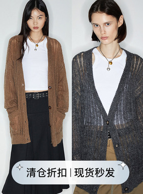 square circle方圆 亮片马海毛微透针织开衫宽松外套