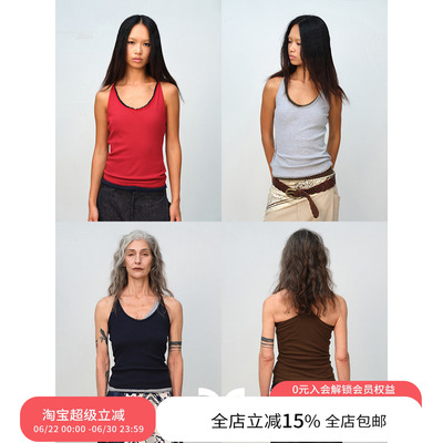 SQUARE CIRCLE 方圆蕾丝拼接深U领纯色百搭叠穿经典工字吊带背心