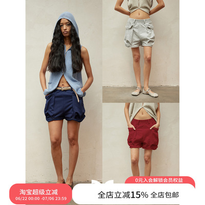 SQUARE CIRCLE 方圆夏日立体捏褶复古街头高腰休闲阔形花苞短裤
