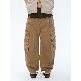 长裤 Square 裤 撞色拼接毛边做旧水洗牛仔多口袋弯刀工装 Circle