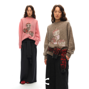 Square Circle方圆新年圣诞马海毛费尔岛苹果图案提花舒适毛衣