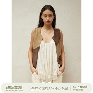 SQUARE 方圆重工穿绳复古撞色拼接麂皮V领百搭马甲背心 CIRCLE