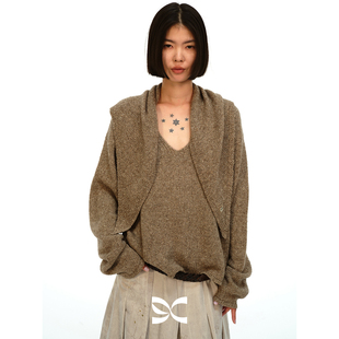 square circle方圆山羊绒绵羊毛慵懒三角巾头巾围脖毛衣两件套