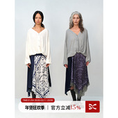 SQUARE CIRCLE 方圆醋酸原创碎花印花拼接蕾丝不规则下摆丝巾半裙