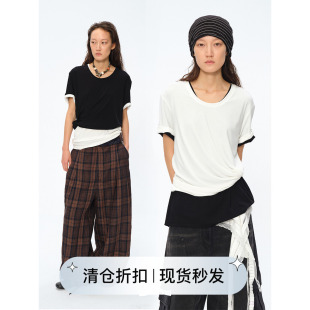 U领正肩基础纯色打底上衣叠穿T恤短袖 Square Circle方圆经典