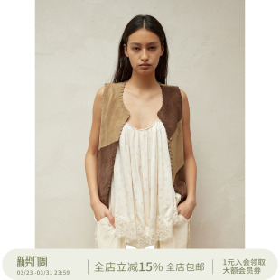 SQUARE 方圆重工穿绳复古撞色拼接麂皮V领百搭马甲背心 CIRCLE