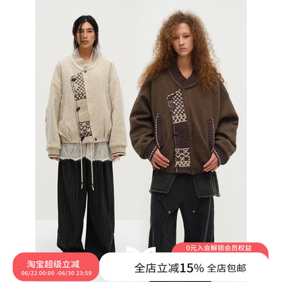 SQUARE CIRCLE 方圆设计感复古拼接费尔岛毛织肌理感时髦棉服外套