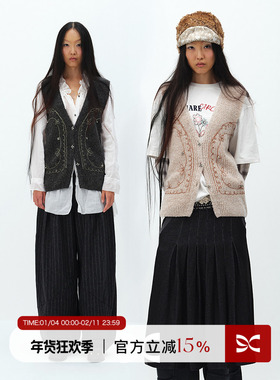 SQUARE CIRCLE 方圆艺术感立体线条串珠刺绣针织叠搭毛衣马甲