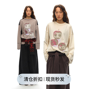 Square Circle方圆新年圣诞原创复古做旧苹果印花视觉显瘦长袖T恤