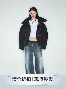 square circle方圆 立领设计90白鸭绒宽松短款加厚黑色羽绒服