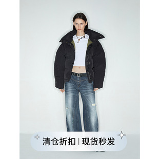 加厚黑色羽绒服 立领设计90白鸭绒宽松短款 square circle方圆