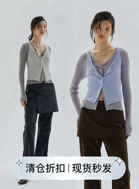 squarecircle方圆【胶囊系列】假两件拼色长袖短款针织开衫女