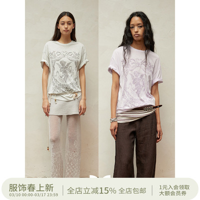 SQUARE CIRCLE 方圆宽松圆领天使印花百搭休闲合身春夏短袖t恤