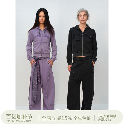 Square Circle 方圆字母贴布设计连帽短款休闲卫衣长裤卫裤套装