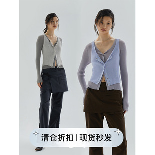 短款 squarecircle方圆 胶囊系列 假两件拼色长袖 女 针织开衫