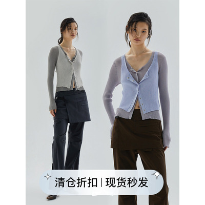 squarecircle方圆【胶囊系列】假两件拼色长袖短款针织开衫女