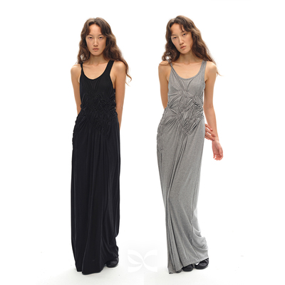 收腰显瘦U领吊带背心连衣裙长裙