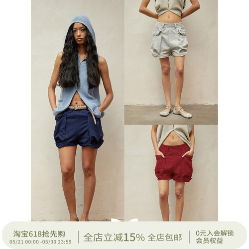 SQUARE CIRCLE 方圆夏日立体捏褶复古街头高腰休闲阔形花苞短裤