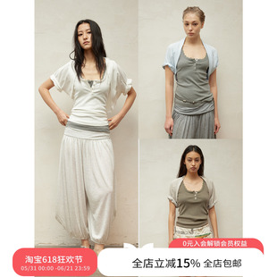 SQUARE CIRCLE 方圆春夏迷你堆堆袖叠穿卷边短袖坎肩休闲短款上衣