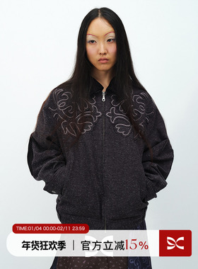 SQUARE CIRCLE 方圆花纹贴布绣灯芯绒翻领vintage质感棉服外套