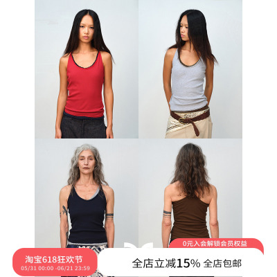 SQUARE CIRCLE 方圆蕾丝拼接深U领纯色百搭叠穿经典工字吊带背心