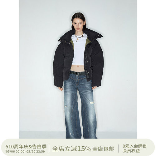白鸭绒宽松短款加厚黑色羽绒服