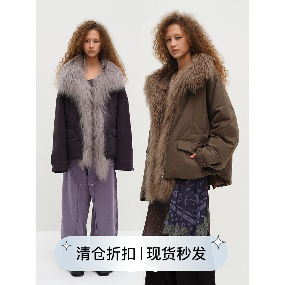 SQUARE CIRCLE 方圆可拆卸滩羊毛领宽松廓形冬季工装派克羽绒服