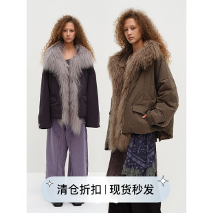 SQUARE CIRCLE 方圆可拆卸滩羊毛领宽松廓形冬季工装派克羽绒服