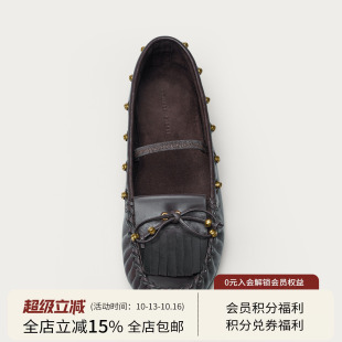 【yigenana同款】SQUARE CIRCLE 麂皮流苏铆钉蝴蝶结平底乐福鞋女