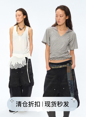 Square Circle 方圆可拆卸两穿铆钉水洗黑色牛仔五分裤弯刀长裤