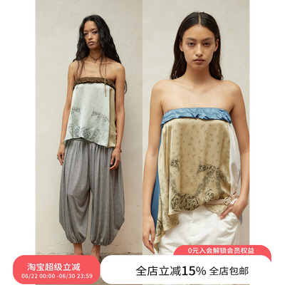 【yigenana同款】SQUARE CIRCLE 两穿海洋印花撞色拼接不规则抹胸