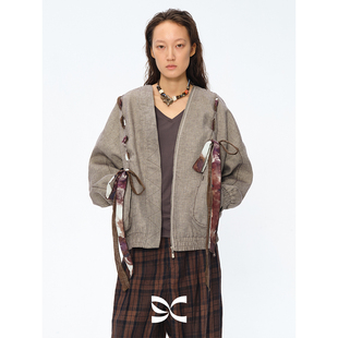 艺术家联名 方圆 印花穿绳飘带V领夹克拉链外套 Circle Square