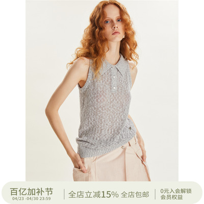 镂空针织polo短袖T恤上衣